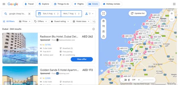 Google-cheap-Hotels-booking-prices-comparison-with distance 